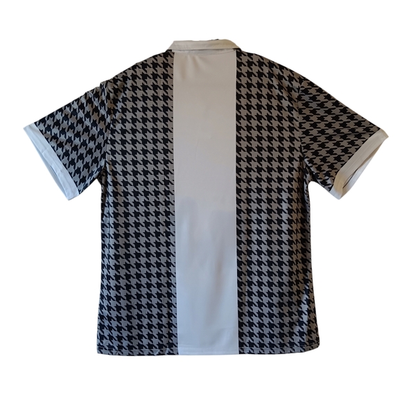 Men's black/gray houndstooth print short-sleeve zip front polo shirt size XL - Picture 4 of 8